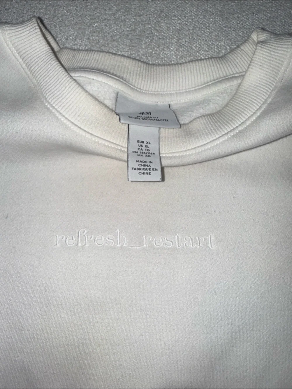 H&M Cream Crewneck Sweater with Olive Green and Brown Sleeves